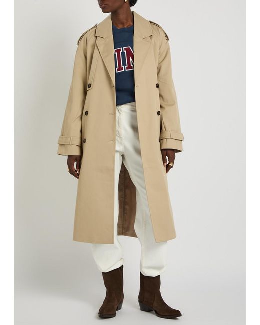 Anine Bing Natural Rickie Double-Breasted Stretch-Cotton Trench Coat