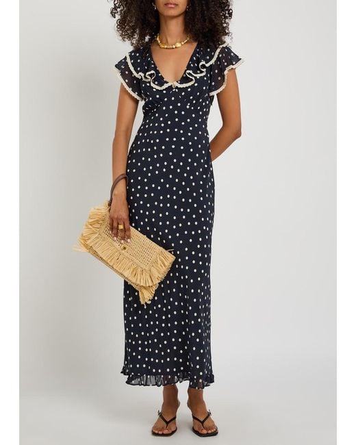 Rixo Blue Bethea Polka Dot Crepe De Chine Midi Dress