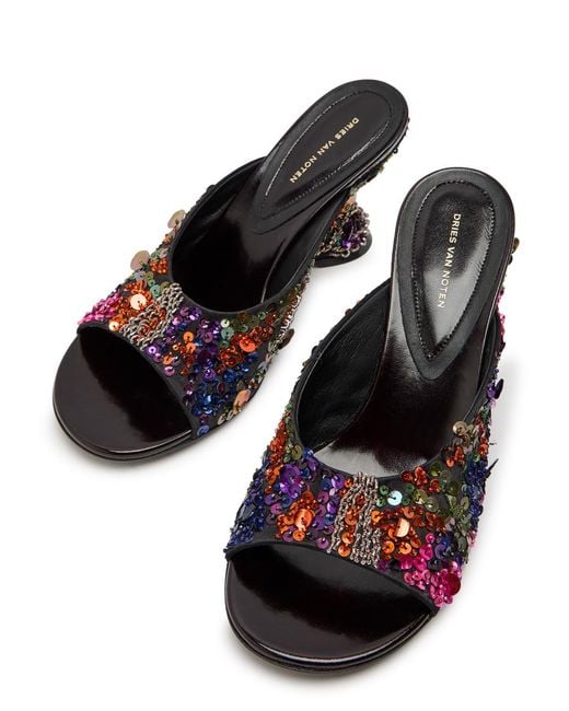 Dries Van Noten Multicolor 75 Embellished Satin Mules