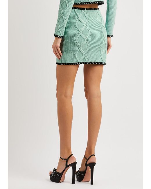 Self-Portrait Green Cable-knit Mini Skirt