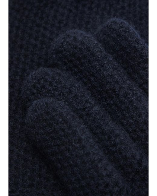 Inverni Blue Waffle-knit Cashmere Gloves