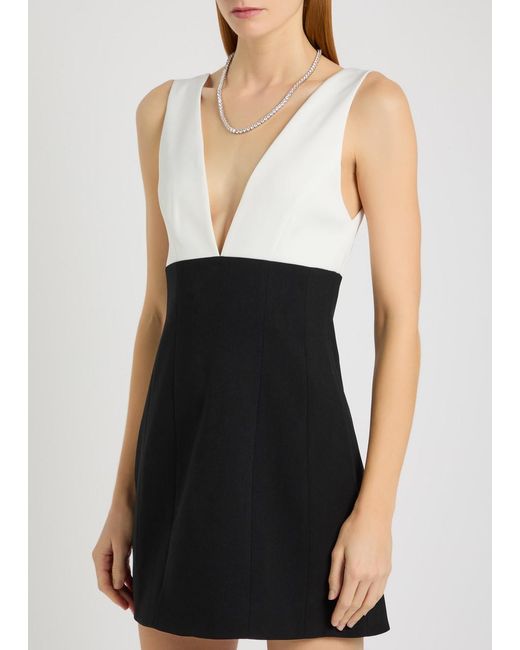 Alice + Olivia Black Mandy Plunge V-Neck Crepe Mini Dress