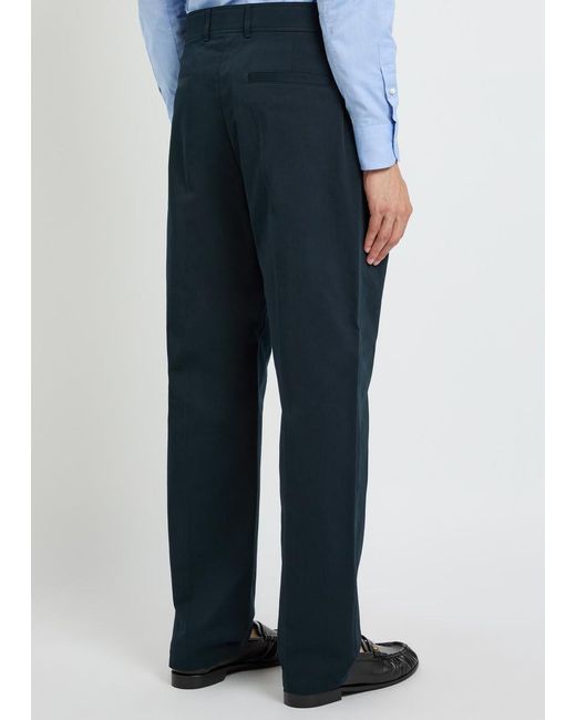Valentino Blue Logo-Embroidered Cotton Gabardine Trousers for men