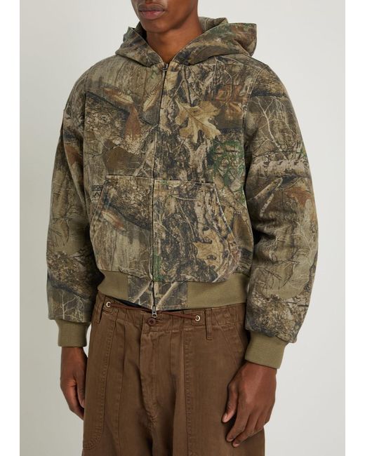 CHERRY LA Green Camouflage Hooded Canvas Jacket for men