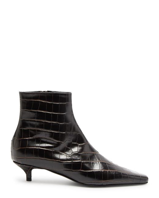 Totême  Black Totême 40 Crocodile-effect Leather Ankle Boots