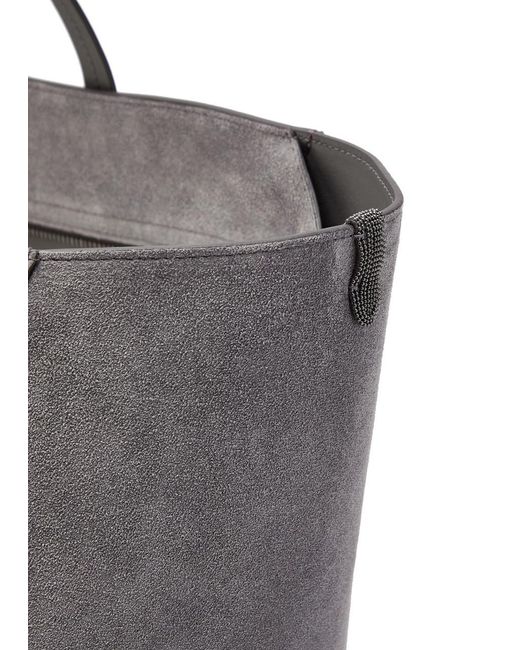 Brunello Cucinelli Gray Bead Medium Suede Tote