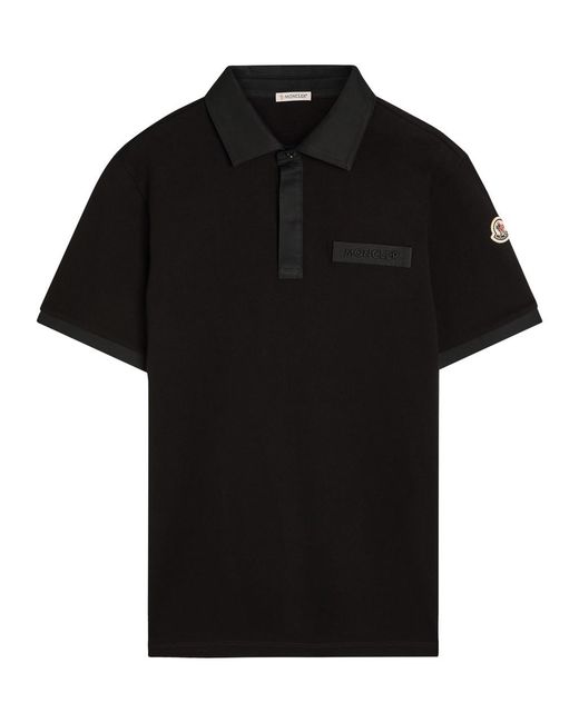 Moncler Black Logo-Embroidered Piqué Cotton Polo Shirt for men