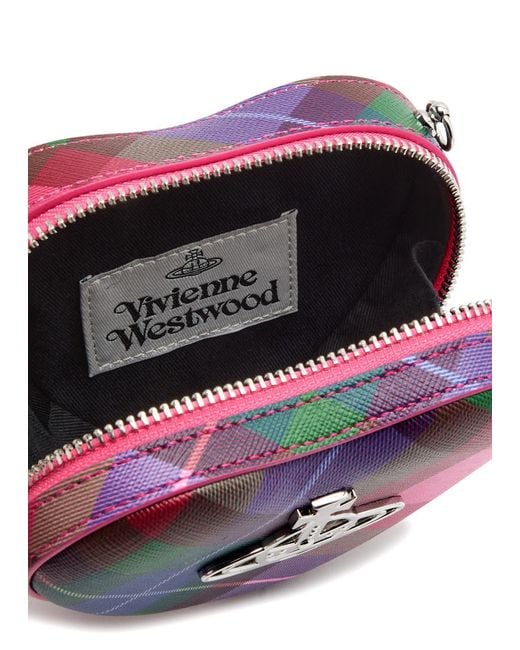 Vivienne Westwood Pink Louise Heart Tartan Leather Cross-Body Bag
