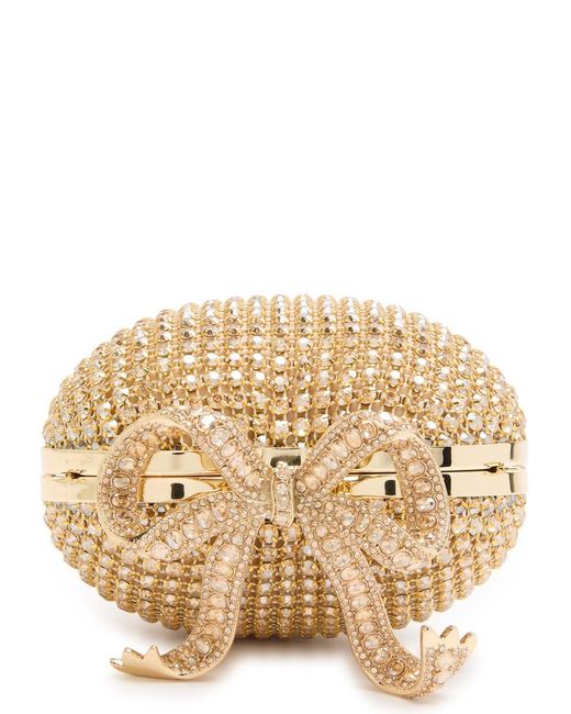 Self-Portrait Metallic Heart Crystal-Embellished Satin Clutch
