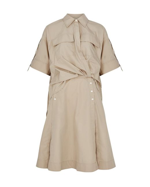 3.1 Phillip Lim Natural Draped Cotton-Blend Poplin Midi Shirt Dress