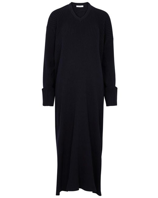 The Row Black Elodie Ribbed-knit Maxi Dress