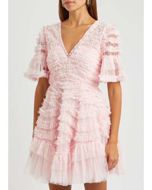 Needle & Thread Pink Phoenix Ruffled Tulle Mini Dress