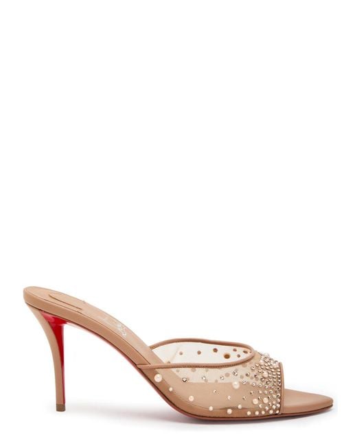 Christian Louboutin Pink Miss Z 80 Embellished Mesh And Leather Mules