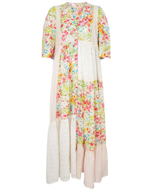 byTiMo White Patchwork Cotton-Blend Maxi Dress