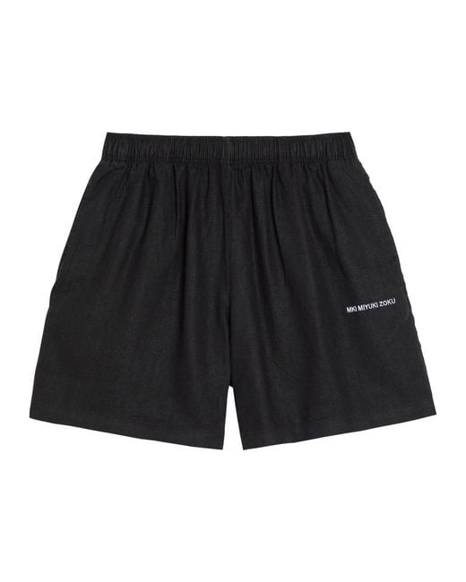 MKI Miyuki-Zoku Black Logo-Embroidered Linen Swim Shorts for men