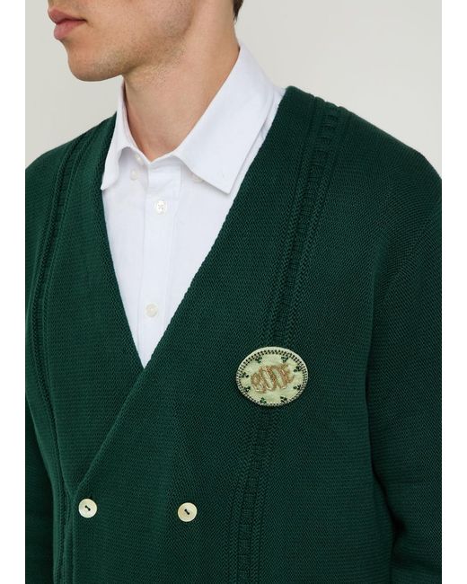 Bode Green Double-Breasted Cotton Cardigan for men