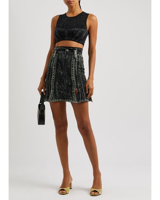 Ph5 Black Dahlia Intarsia Stretch-knit Mini Skirt