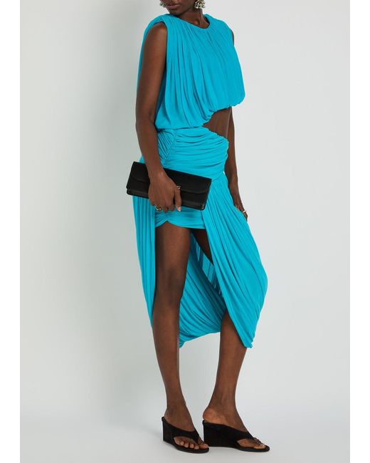 Ronny Kobo Blue Chelly Gathered Asymmetric Tissue Jersey Cropped Top