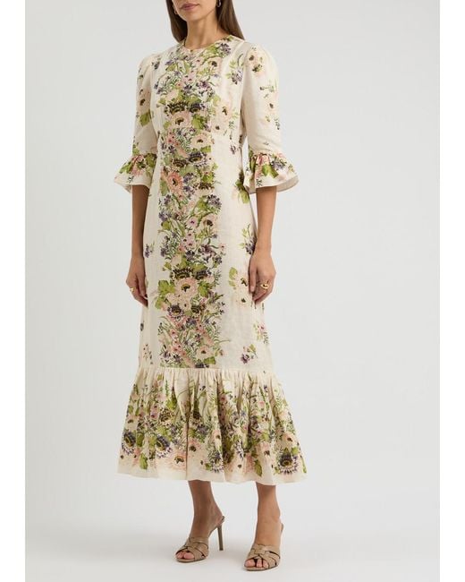 Zimmermann Natural Halliday Floral-Print Linen Maxi Dress