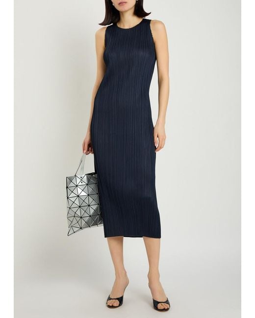 Pleats Please Issey Miyake Blue Pleated Woven Midi Dress