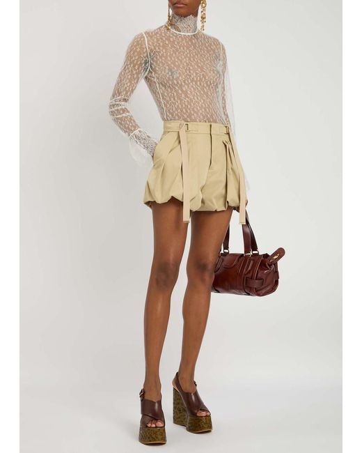 Chloé Natural Pleated Cotton-Poplin Shorts