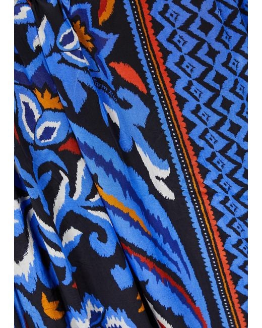 Farm Rio Blue Black Toucans Scarf Long Sleeve Maxi Dress