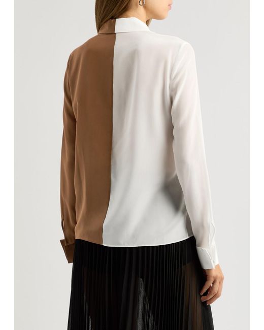 Alice + Olivia Natural Willa Colour-Blocked Silk Shirt