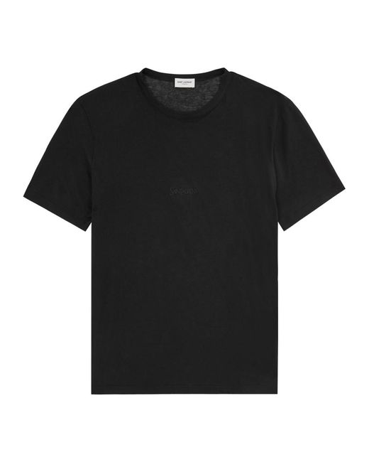 Saint Laurent Black Logo-embroidered Cotton T-shirt for men