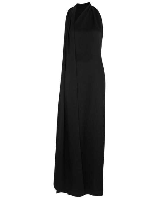 Loewe Black Scarf-Effect Halterneck Satin Maxi Dress