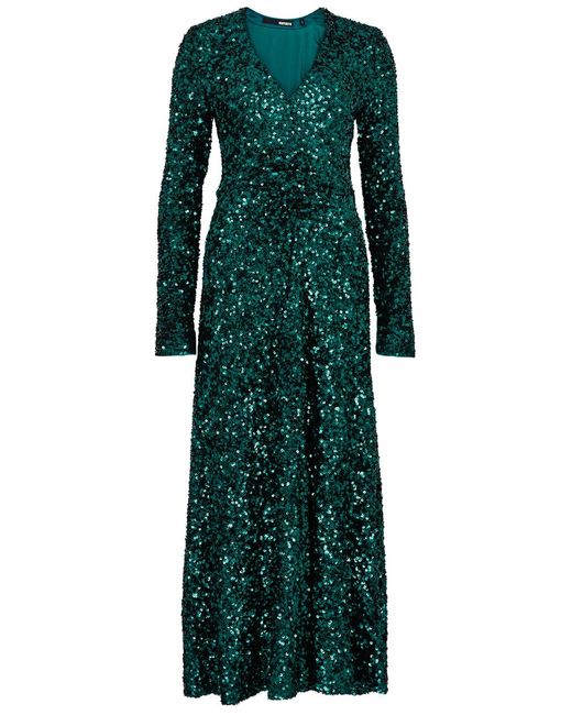 ROTATE BIRGER CHRISTENSEN Green Sequin-embellished Midi Dress