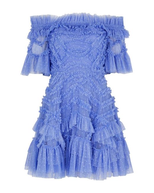 Needle & Thread Blue Lana Ruffled Tulle Mini Dress