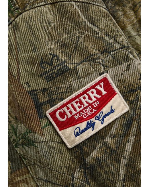 CHERRY LA Green Camouflage Hooded Canvas Jacket for men