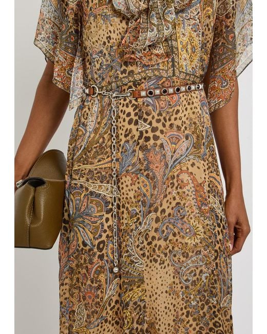 Etro Brown Embellished Leather Chain Belt