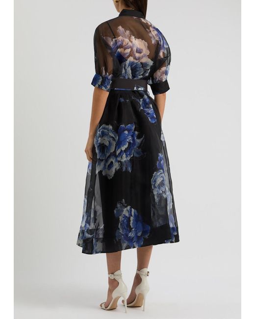 Rebecca Vallance Blue Florentine Organza Midi Shirt Dress