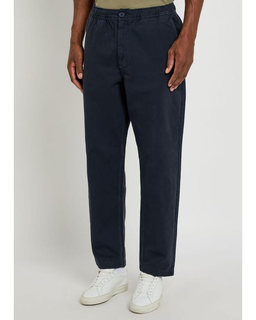 Wax London Blue Tapered Cotton-Twill Trousers for men