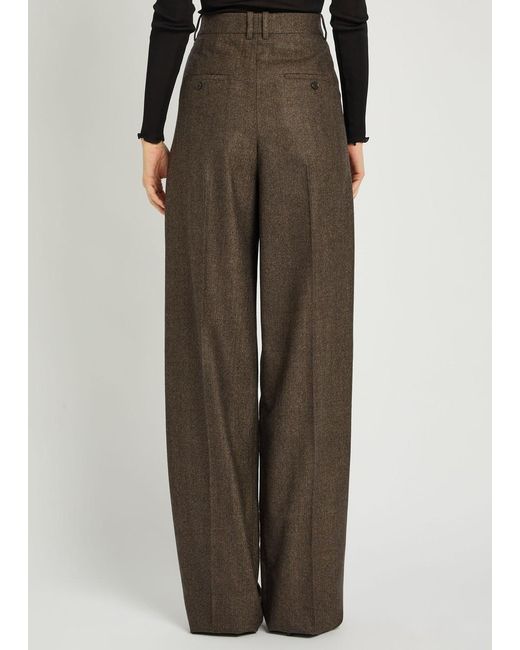 Saint Laurent Brown Subtle-Chevron Straight-Leg Wool Trousers