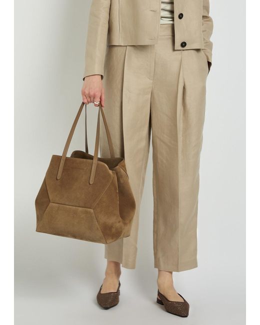 Brunello Cucinelli Brown Bead Medium Suede Tote Bag