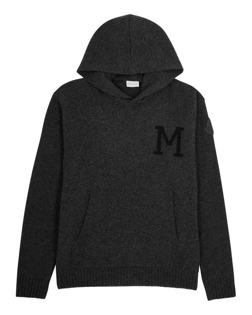 Moncler Black Hooded Logo Wool-blend Sweatshirt for men