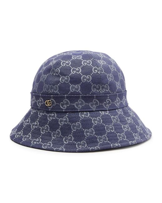 Gucci Blue Logo-plaque Cotton-blend Bucket Hat for men