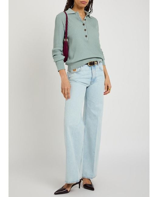 Blazé Milano Green Alegria Cable-Knit Silk-Blend Polo Top