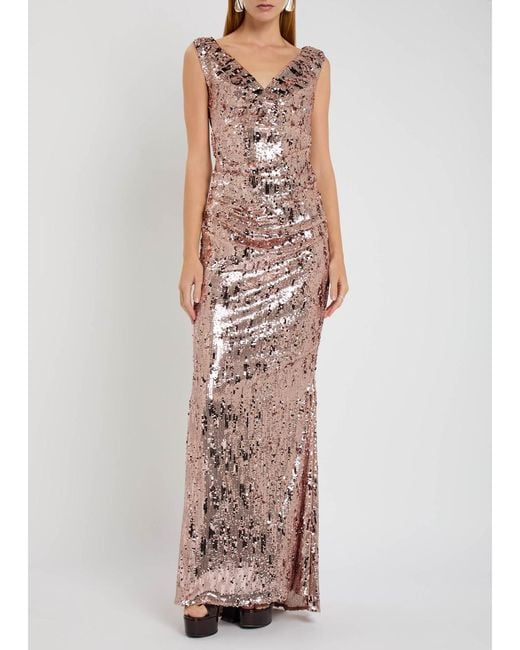 Talbot Runhof Pink Draped Sequin-Embellished Gown