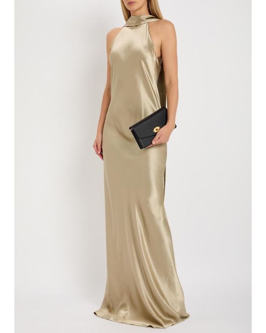 Galvan Natural Sienna Scarf-Neck Satin Gown