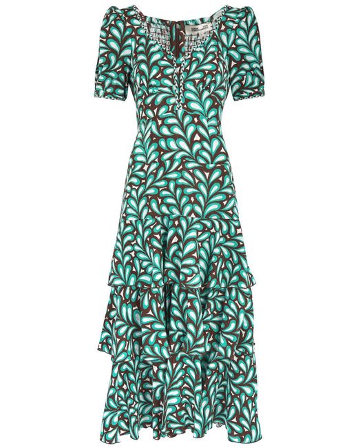Diane von Furstenberg Green Aire Printed Cotton Midi Dress