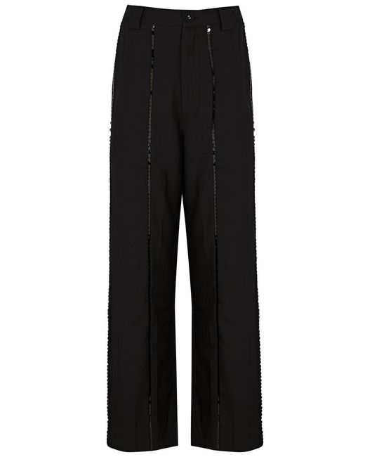 LOVEBIRDS Black Sparkle Sequin-embellished Twill Trousers