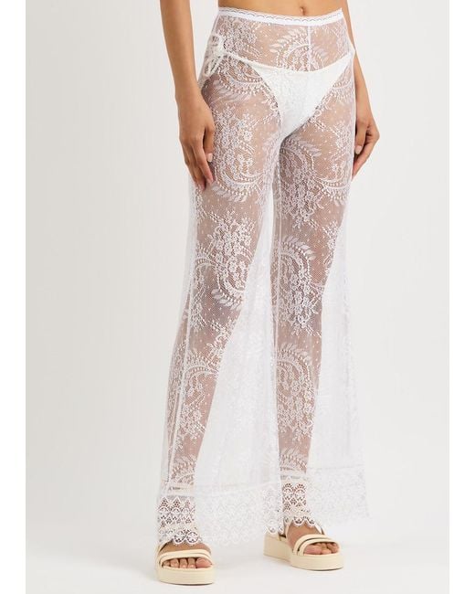 Charo Ruiz White Jeret Wide-Leg Sheer Lace Trousers
