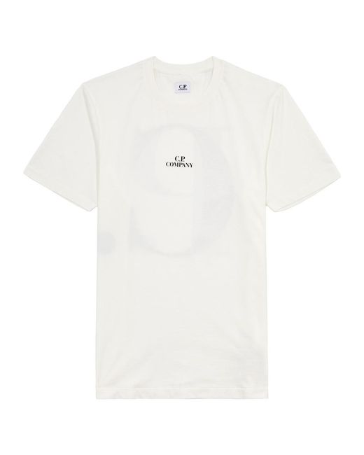 C P Company White Logo-Print Cotton T-Shirt for men