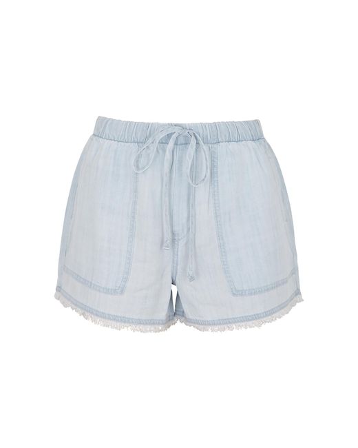 Bella Dahl Blue Frayed Chambray Shorts, Shorts