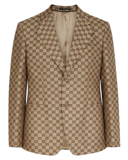 Gucci Brown gg-jacquard Linen-blend Blazer for men