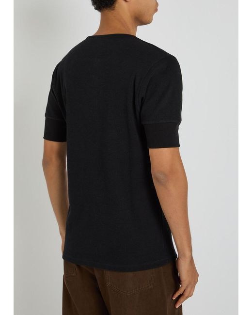 Lemaire Black Ribbed Cotton-Blend Henley T-Shirt for men