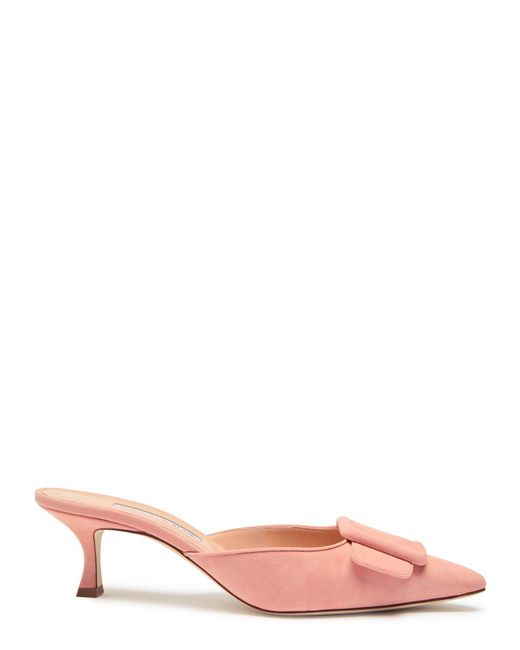 Manolo Blahnik Pink Maysale 50 Suede Mules